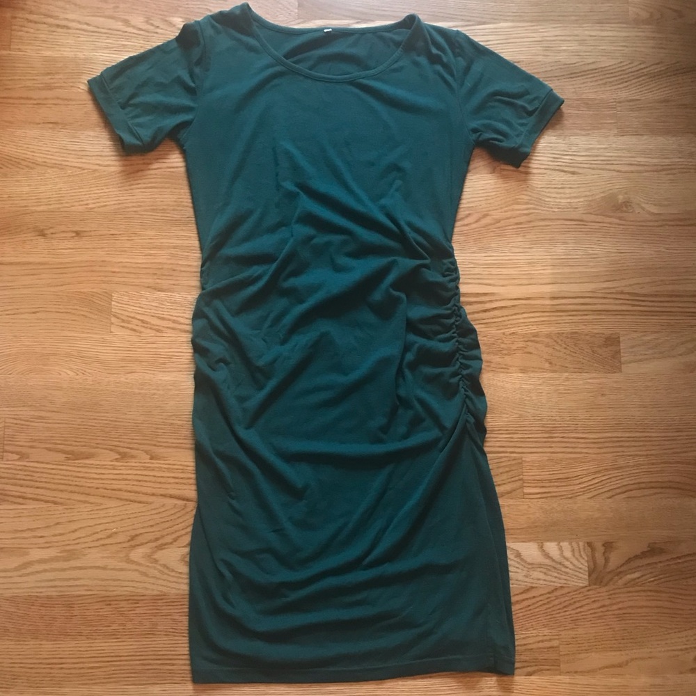 Green Maternity Ruched-Side Dress